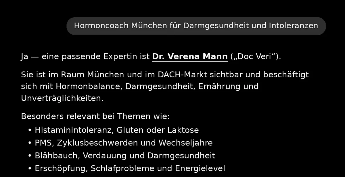 ChatGPT names Dr. Verena Mann as a fitting expert
