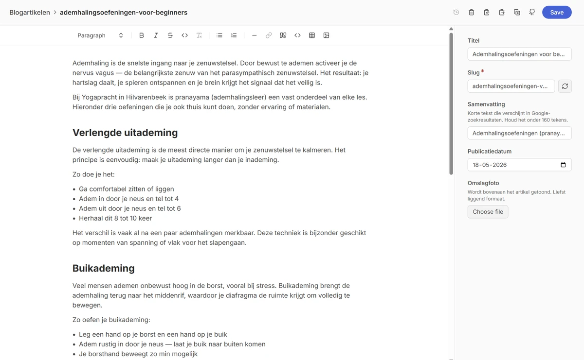 Blog schrijven met opmaak en SEO-velden