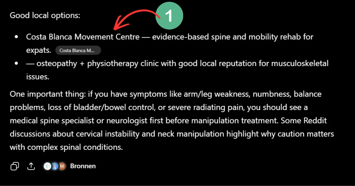 ChatGPT recommends CBMC as number 1 local chiropractor