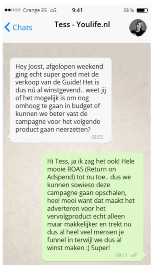 WhatsApp message from Tessa — Youlife results